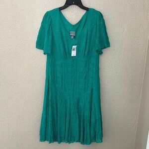 Women’s Plus Rabbit Rabbit Rabbit Dress Green Lace Fit & Flare Midi Flutter 14W